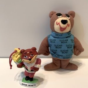 Post Cereal Sugar Bear Plush W/Blue Shirt and Santa Bear PVC Ornament